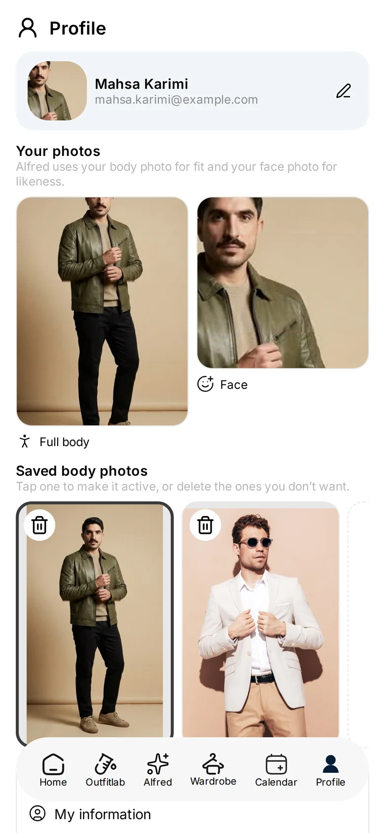 Profile and body photos